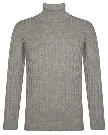 Süvari Pamuk/Akrilik Fitilli Tam Balıkçı Gri Erkek Triko