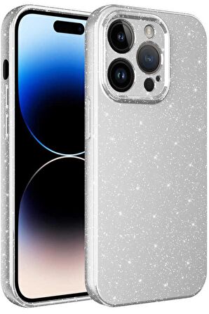 Apple iPhone 14 Pro Kılıf Kamera Korumalı Simli Parıltılı Lüks