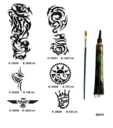 Tribal ve Kol Tüp Kına ve Fırça hediyeli Tattoo Geçici Dövme Seti