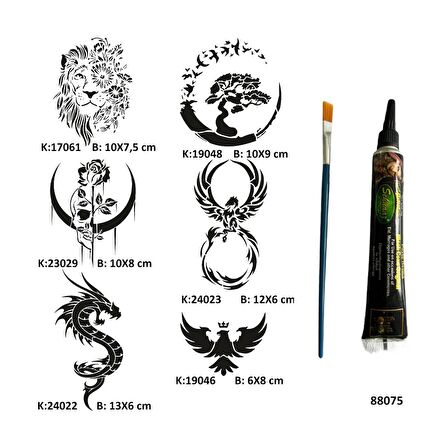 Vahşi Güzellikler Tüp Kına ve Fırça hediyeli Tattoo Geçici Dövme Seti