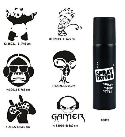 Çılgın Oyuncu Spray Tattoo Geçici Dövme Seti Dark Sprey Dövme Kiti