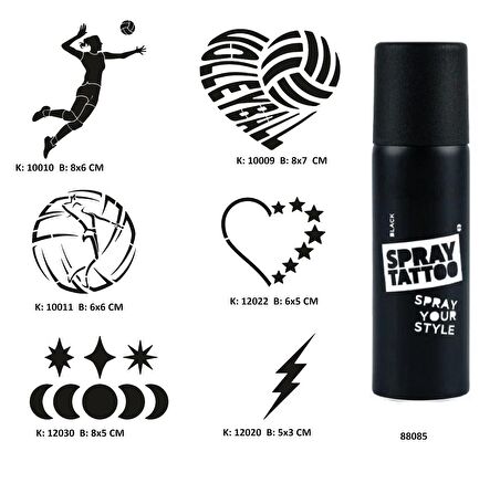 Voleybol Aşkı Spray Tattoo Geçici Dövme Seti Dark Sprey Dövme Kiti