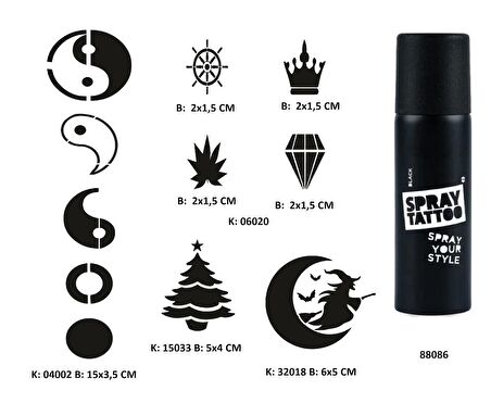 Minimal Parmak ve Sırt Serisi Spray Tattoo Geçici Dövme Seti Dark Sprey Dövme Kiti