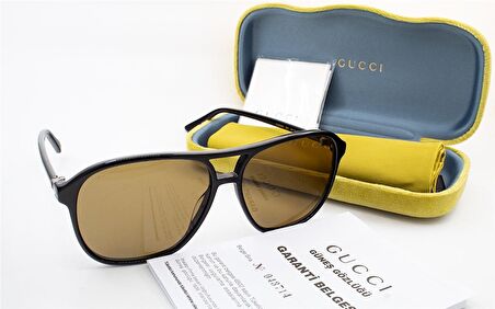 GUCCI  0016S 001 58  Unisex SİYAH Köşeli Çerçeve Güneş Gözlüğü