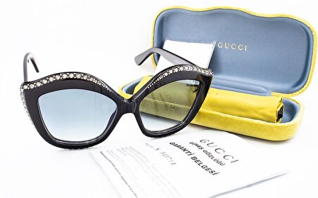 GUCCI  0118S 001 53  Unisex SİYAH Çekik Çerçeve Güneş Gözlüğü