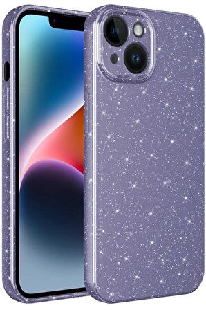 iPhone 14 Plus Kılıf Kamera Korumalı Simli Parıltılı Lüks Silikon