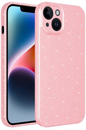 iPhone 14 Plus Kılıf Kamera Korumalı Simli Parıltılı Lüks Silikon