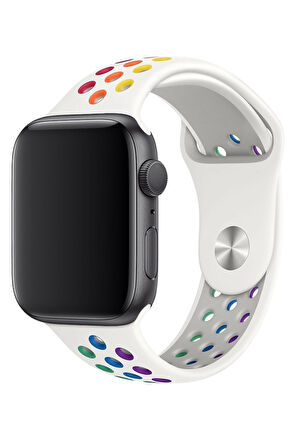 Apple Watch 42-44 Mm Uyumlu Delikli Renkli Silikon Kordon