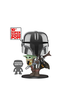 Pop Star Wars - Chrome Mandalorian With The Yoda 10 Inc Büyük Boy 25 Cm