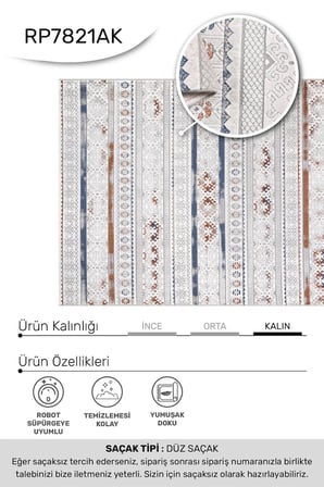ANATOLIA HALI VALERI-Bej/Mavi/Turuncu - Özel Ölçü-Kolay Temizlenebilir