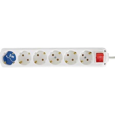 6 Lı 3 Metre Kablolu Anahtarlı Topraklı Priz