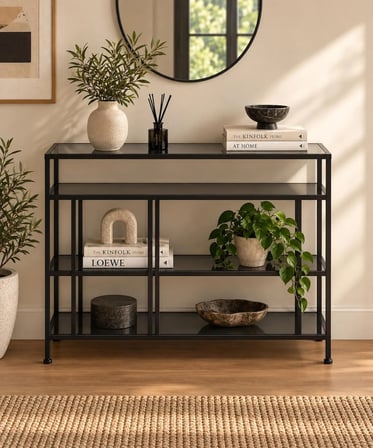  Siyah Çerçeveli Füme Camlı Modern Salon Konsolu