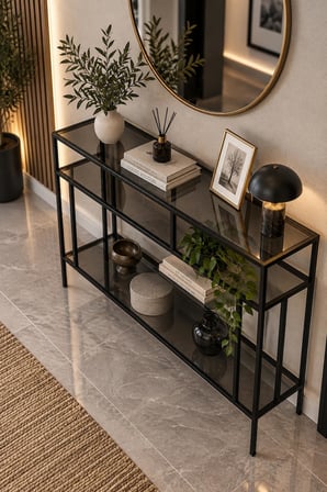  Siyah Çerçeveli Füme Camlı Modern Salon Konsolu