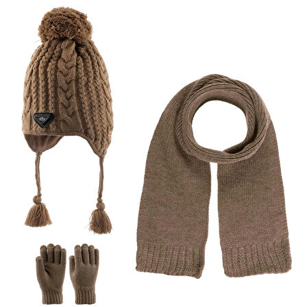 4-8 Yaş Erkek Bebek & Çocuk Atkı Bere Eldiven 3'lü Takım