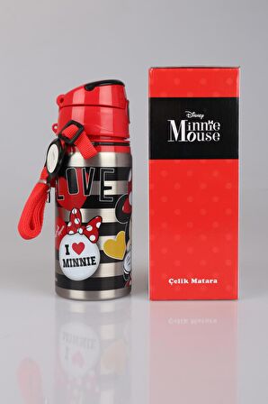 DEKOMUS İLE LİSANSLI MINNIE MOUSE ÇELİK MATARA 500 ML