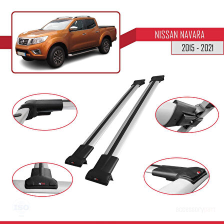Nissan Navara 4 (D23) 2015-2021 Arası ile Uyumlu FLY Model Ara Atkı Tavan Barı Gri 2 Adet