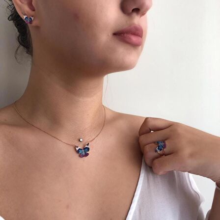 Rose Kaplama Gökkuşağı Gümüş Set