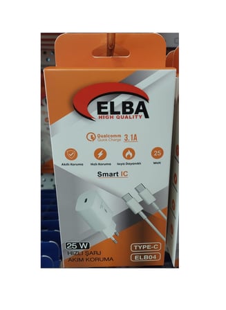 Elb04-Pd-25Wtypc Beyaz 25W Usb-C Ev Şarj Kafası + 1 Metre Type-C To Type-C Kablo Pd3.0-Qc4.0 Hızlı Şarj
