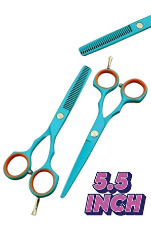 Turkuaz Deri Çantalı 5.5 inç Düz ve Ara Saç Kesim Makas Seti XLQ751