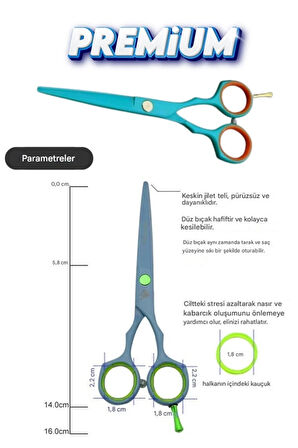 Turkuaz Deri Çantalı 5.5 inç Düz ve Ara Saç Kesim Makas Seti XLQ751