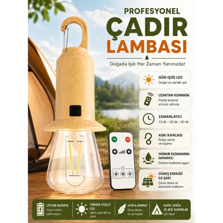 powerdex PD-572 Solar Şarjlı Kamp Feneri Uzaktan Kumandalı LED Kamp Lambası Askılı Taşınabilir Işık