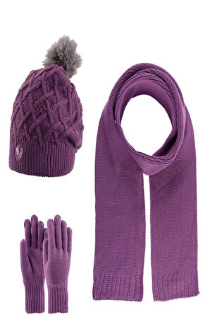 9-15 Yaş Kız Çocuk Atkı Bere Eldiven 3'lü Takım