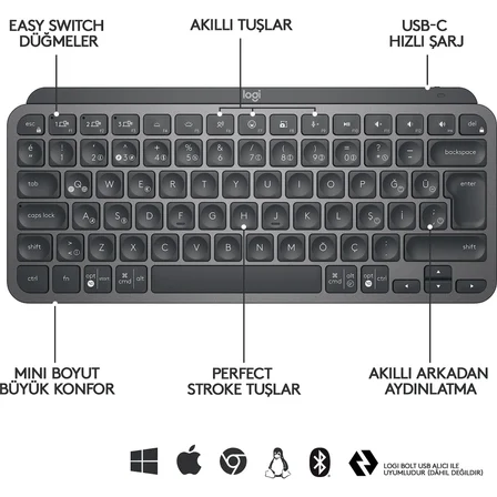 Mx Keys Mini Aydınlatmalı Kablosuz Türkçe Q Klavye 920-010504
