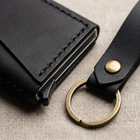Hakiki Deri Mekanizmalı Cüzdan Anahtarlık Hediyelik Set El Dikişi Unisex Siyah Taba 7x10 cm Siyah