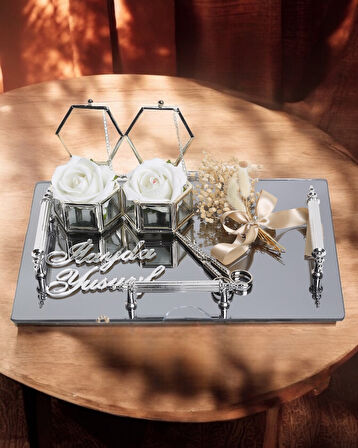 Reverence Gümüş Dikdörtgen Nişan Tepsisi