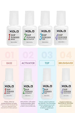 Tırnak Yapma Seti Dip Powder 4lü Set Base Activatop Top ve Brush Saver Set Jel Toz Builder