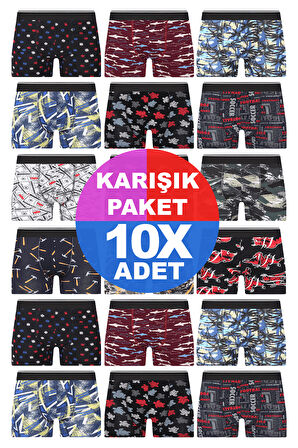 Erkek 10 Adet Rastgele Sürpriz Desenli Boxer - Özel Gizemli Paketinde Sürpriz Boxer