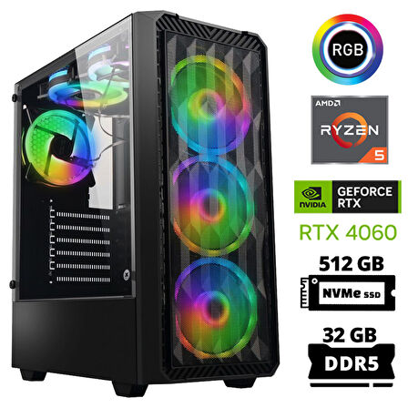 Xaser Delux X71 Ryzen 5 7600 32GB DDR5 Ram 512GB M.2 NVMe SSD 8GB RTX4060 Masaüstü Oyuncu Bilgisayarı