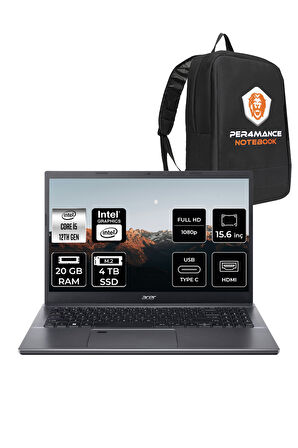 ACER Aspire 5 i5 12450H 20GB RAM 4TB SSD 15.6'' FHD FDOS Taşınabilir Bilgisayar & PER4 ÇANTA