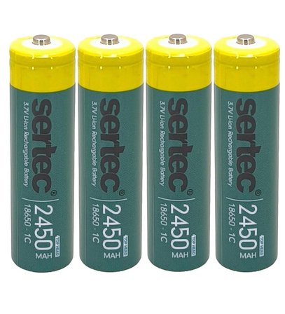 4 ADET Sertec 18650 1C Şarjlı Pil 2450mAh Çıkıntılı Başlıklı Fener Pili 3.7V Li-ion 4lü