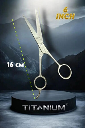 Titanium Kuyruklu Berber Makası Düz Uçlu 6 Inch Paslanmaz Çelik Geniş Parmak