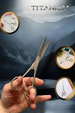 Titanium Kuyruklu Berber Makası Düz Uçlu 6 Inch Paslanmaz Çelik Geniş Parmak