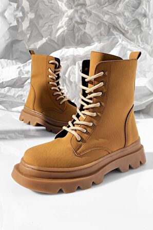 Termo Taban Bağcıklı Ve Fermuarlı Süet Bot-Taba-36