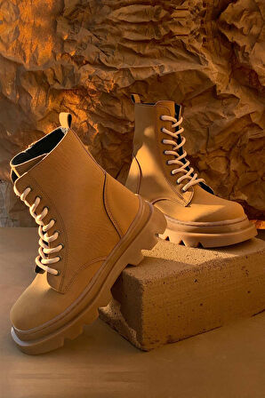 Termo Taban Bağcıklı Ve Fermuarlı Süet Bot-Taba-36