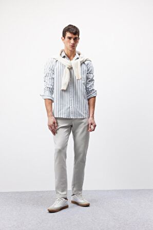 DeFacto Regular Fit Polo Yaka Çizgili Oxford Uzun Kollu Gömlek D6101AX25SPGN756