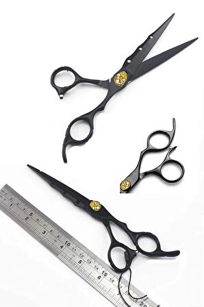 Siyah Skull Kurukafa Detaylı Dış Bükey Saç Kesim Makası Salon Profesyonel Kuaför XLQ573B