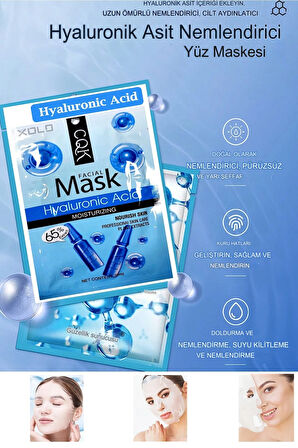 5 Adet Hyaluronic Acid Kağıt Yüz Maskesi Yeni Zengin Formüllü