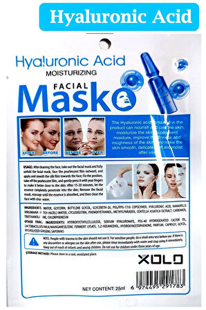 10 Adet Hyaluronic Acid Kağıt Yüz Maskesi Yeni Zengin Formüllü XL1783