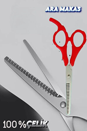Kırmızı Ara Makas Efile Makas Saç Makası 6 inç Paslanmaz Çelik