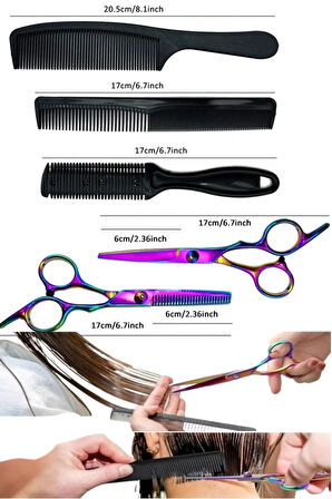 Lazer Saç Kesim Makas Seti Deri Çantalı 7 Parça Premium Set Xlq501set