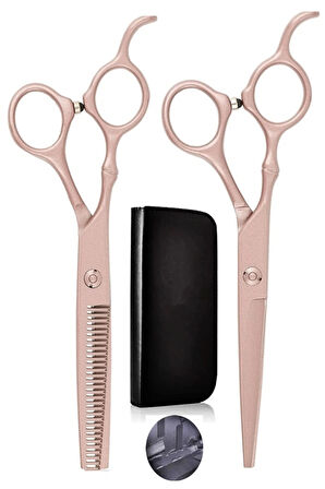 Titanium Deri Çantalı Mat Makas Seti Rose Red Saç Kesim Makas Seti Profesyonel Salon
