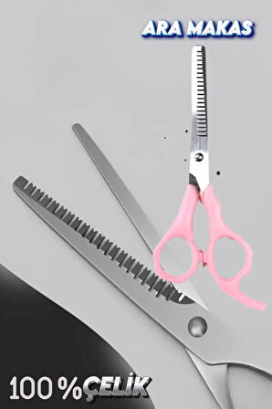 Pembe Ara Makas Efile Makas Saç Makası 6 inç Paslanmaz Çelik