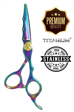 Rainbow Skull Kurukafa Detaylı Dış Bükey Saç Kesim Makası Salon Profesyonel Kuaför XLQ578B