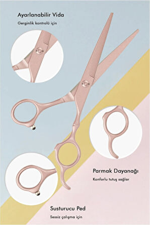 Titanium Mat Gül Kurusu Saç Kesim Makası Düz Uçlu Profesyonel Kuaför XLQ504A