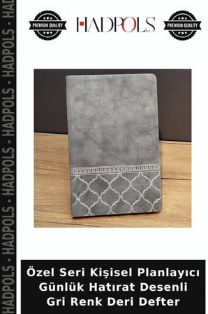 Özel Seri Kişisel Planlayıcı Günlük Hatırat Desenli Gri Renk Deri Defter