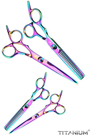 Kadın Kuaförleri Özel Deri Çantalı 5 Parça Rainbow Saç Kesim Makas Seti XLQ501SET